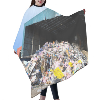Personality  Rubbish Piled Up At A Waste Management Centre Hair Cutting Cape