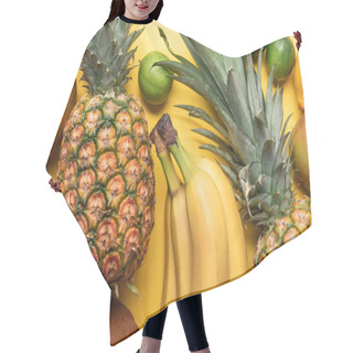 Personality  Top View Of Whole Ripe Bananas, Pineapple, Citrus Fruits And Mango On Yellow Background Hair Cutting Cape