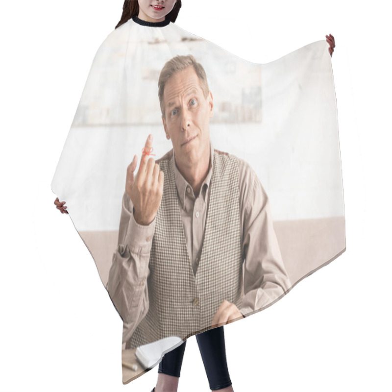 Personality  Confused Retired Man With Alzheimers Disease String Human Finger Reminder  Hair Cutting Cape