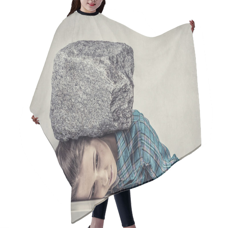 Personality  Tired Girl Under Pressure . Mixed Media Hair Cutting Cape