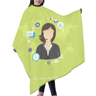 Personality  Flat Design Illustration With Icons. Technical Support Assistant Hair Cutting Cape