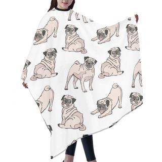 Personality  Cute Dogs. Pug. Vector Seamless Pattern. Hair Cutting Cape