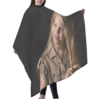 Personality  Beautiful Lovely Little Blonde Girl With Different Emotions On A Dark Background Hair Cutting Cape