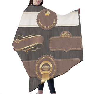 Personality  Vector Set Of Leather & Golden Framed Labels Hair Cutting Cape