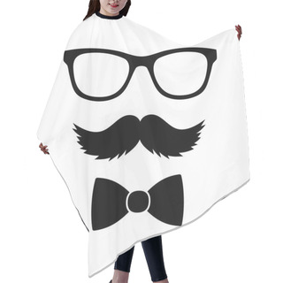 Personality  Hipster Style Set Bowtie, Glasses And Mustaches. Vector Hair Cutting Cape