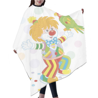 Personality  Funny Circus Clown Playing With His Colorful Parrot, Vector Illustration In A Cartoon Style Hair Cutting Cape