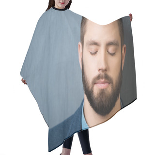 Personality  Businessman With Eyes Closed Hair Cutting Cape