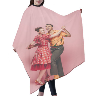 Personality  Stylish Dancers Holding Hands While Dancing Boogie-woogie On Pink Background Hair Cutting Cape