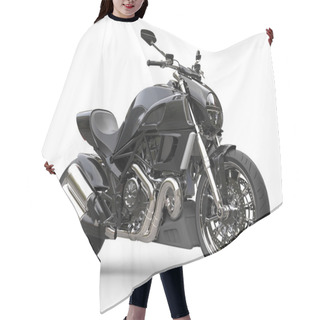 Personality  Black Sports Motorcycle - Side View  - Closeup Shot Hair Cutting Cape