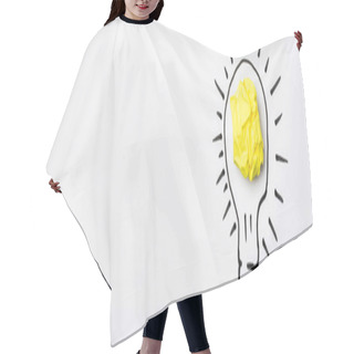 Personality  Top View Of Light Bulb With Crumpled Paper On White Background, Banner Hair Cutting Cape