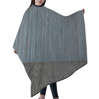 Personality  Dark Grey Wooden Table And Dark Blue Wooden Wall Hair Cutting Cape
