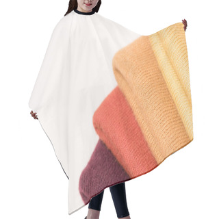 Personality  Stack Of Folded Colorful Clothes On White Surface Hair Cutting Cape