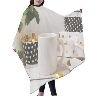 Personality  Cup Mock Up With Glamour Feminine Objects Hair Cutting Cape