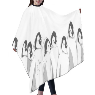 Personality  Illustration Of Young Cute Penguin Chicks Standing In A Row Hair Cutting Cape