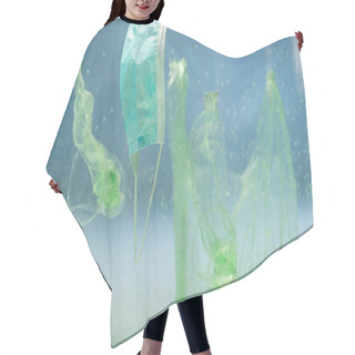Personality  Plastic Bags And Cups Near Medical Mask Underwater, Ecology Concept Hair Cutting Cape