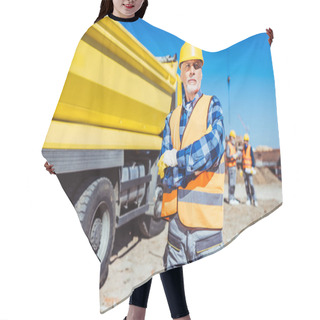 Personality  Construction Worker With Arms Crossed Hair Cutting Cape