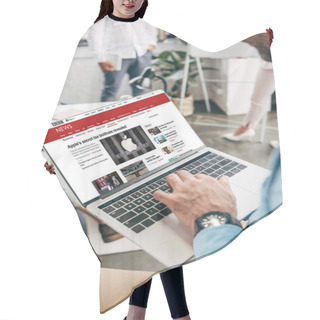 Personality  Cropped Shot Of Young Businessman Using Laptop With Bbc News Website Hair Cutting Cape