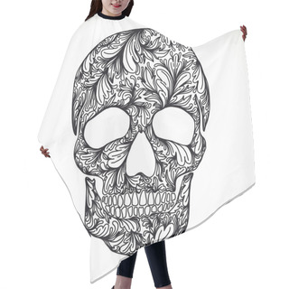 Personality  Vector Illustration With Hand Drawn Skull.  Hair Cutting Cape