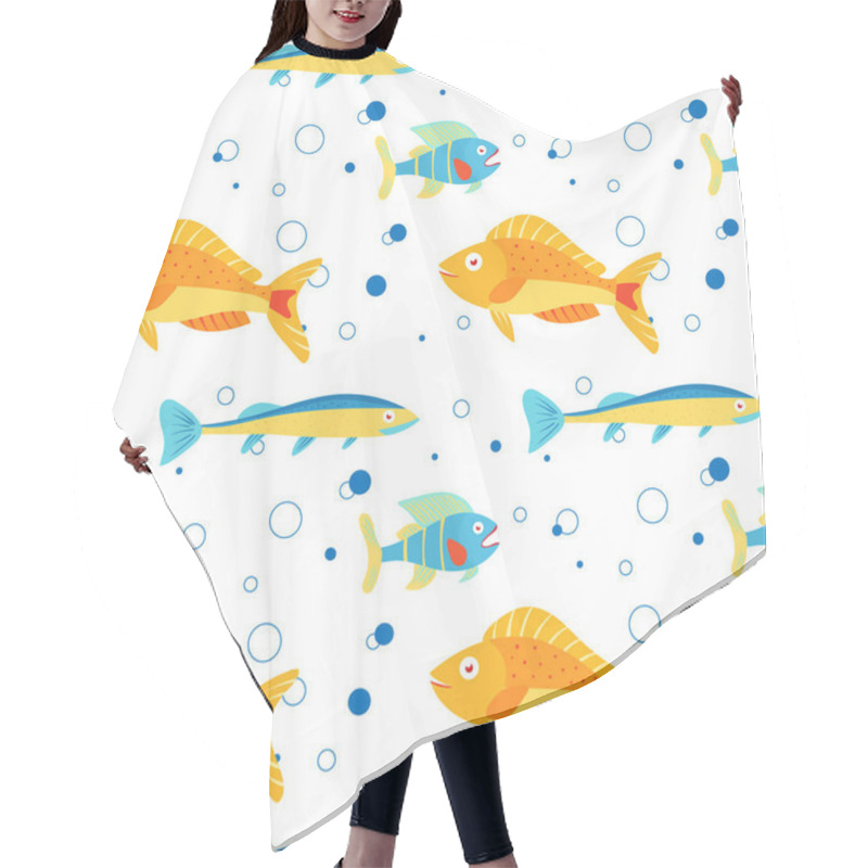 Personality  Multicolor Marine Life Background, Marine Animals For Children's Textiles And Various Marine Designs. Colorful Seamless Pattern With Sea Fish Of Different Colors. Hair Cutting Cape