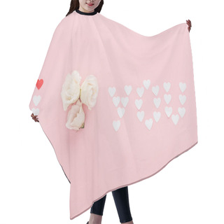 Personality  Top View Of 'i Love You' Lettering Made Of Paper Hearts And Flowers Isolated On Pink, St Valentines Day Concept Hair Cutting Cape