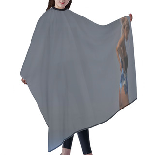 Personality  Graceful Woman In A Short Skirt, Showcasing A Blend Of Femininity And Athleticism. Hair Cutting Cape