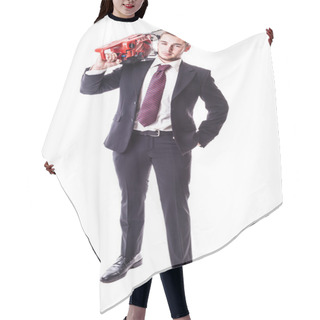 Personality  Businessman With Red Chainsaw Hair Cutting Cape