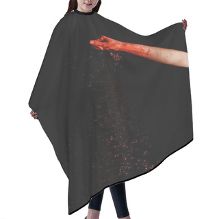 Personality  Female Hand With Red Colorful Holi Paint Powder On Black Background Hair Cutting Cape