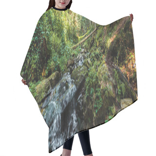 Personality  Panoramic Shot Of Flowing River Near Stones In Woods Hair Cutting Cape