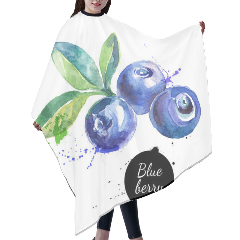 Personality  Hand drawn watercolor painting blueberries hair cutting cape