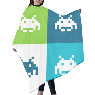 Personality  Alien Pixelated Shape Of A Digital Game Flat Four Color Minimal Icon Set Hair Cutting Cape