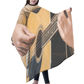 Personality  Cropped Shot Of Male Musician Playing On Acoustic Guitar Isolated On White Hair Cutting Cape