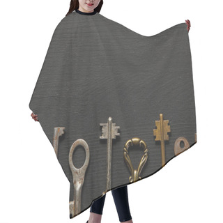 Personality  Flat Lay With Vintage Rusty Keys On Black Background Hair Cutting Cape