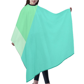 Personality  Paper Blue, Green Empty Background, Geometrically Located. Color Blank For Presentations, Copy Space. Hair Cutting Cape