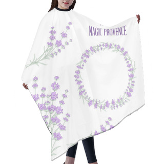 Personality  Set Of Lavender Flowers Elements. Hair Cutting Cape