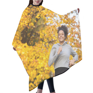 Personality  Smiling Young Sports Woman Running Outdoors Hair Cutting Cape