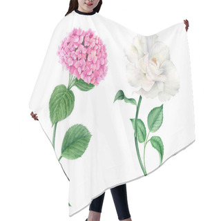 Personality  Vintage Wateroclor Collection Of Pink Hydrangea And White Rose Hair Cutting Cape