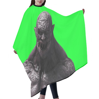 Personality  Scary Monster Isolate On Green Screen. 3d Rendering. Hair Cutting Cape