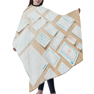 Personality  High Angle View Of Web Sketches For User Experience Design On Wooden Table Hair Cutting Cape