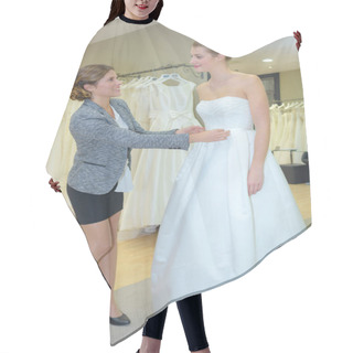 Personality  Lady Having Wedding Dress Fitted Hair Cutting Cape