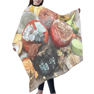 Personality  Different Sorts Of Rotten Fruits And Vegetables On Gray Paper  Hair Cutting Cape