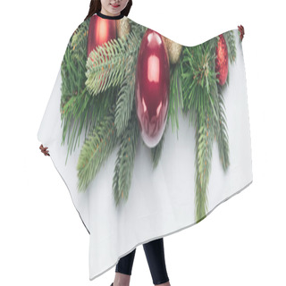 Personality  Top View Of Christmas Tree Wreath With Baubles On White Background, Panoramic Shot Hair Cutting Cape