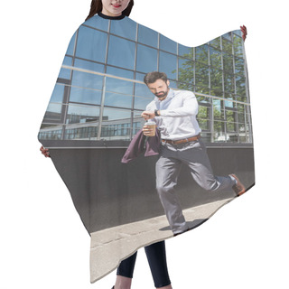 Personality  Handsome Young Businessman With Paper Cup Of Coffee Running For Work Hair Cutting Cape