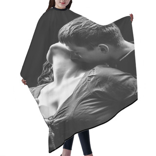 Personality  Portrait Of A Passionate Couple Hair Cutting Cape