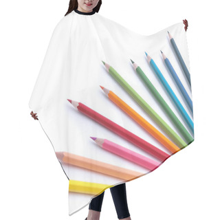 Personality  Bright Colored Wooden Pencils In The Corner Of The Picture Isolated On A White Background Hair Cutting Cape