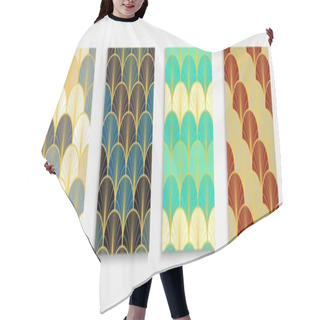 Personality  Chinese Gold Fan Funky Cover Set. Traditional Halftone Pattern. Japanese Vintage Folder Set. Bright Color Ethnic A4 Frame. Trendy Dynamic Glam Textile Backgroud. Geometric Stripes Template. Hair Cutting Cape