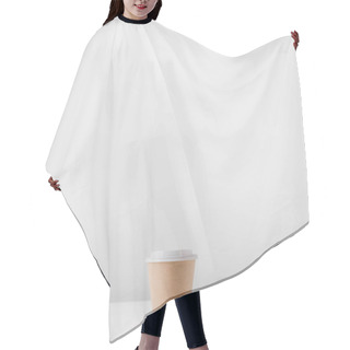Personality  One Disposable Coffee Cup On White Table Hair Cutting Cape