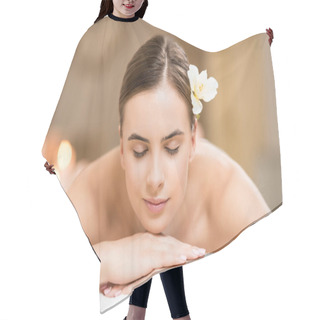 Personality  Woman Relaxing In Spa Salon Hair Cutting Cape