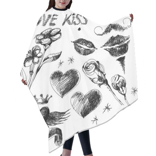 Personality  Set Of Black And White Hand Drawn Valentine Design Elements Hair Cutting Cape