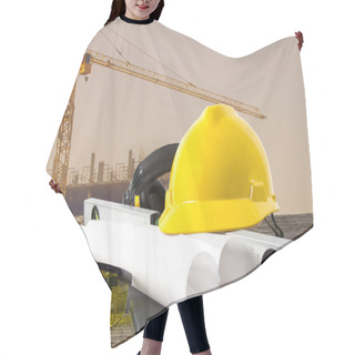 Personality  File Of Safety Helmet And Architect Plant On Wood Table Hair Cutting Cape