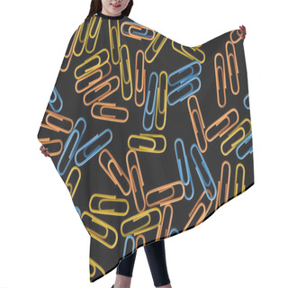 Personality  Top View Of Colorful Scattered Paper Clips Isolated On Black  Hair Cutting Cape